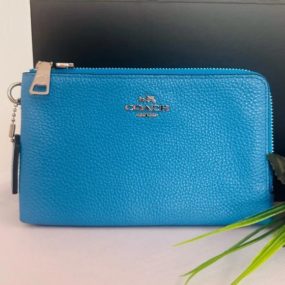 COACH ~ Small Vibrant Blue Pebbled Leather Wallet w/Silver Hardware - Picture 8 of 10